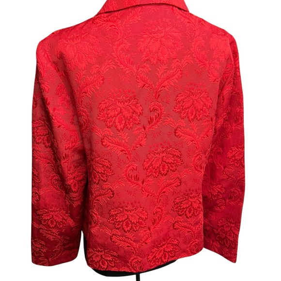Talbots Jacket Pea Coat Large Red Floral Brocade Double Breasted Fully Lined - Picture 7 of 16